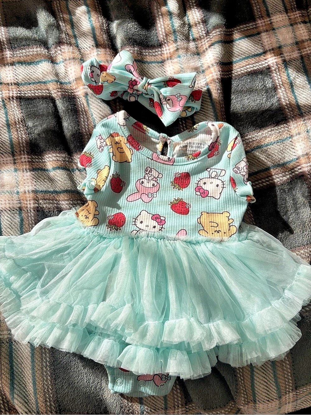 Sanrio Hello Kitty and Friends Allover Print Tutu Dress with Matching Bow